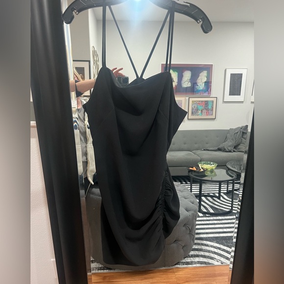 Zara black mini streppy dress with scrunched tie up the side - Picture 13 of 13